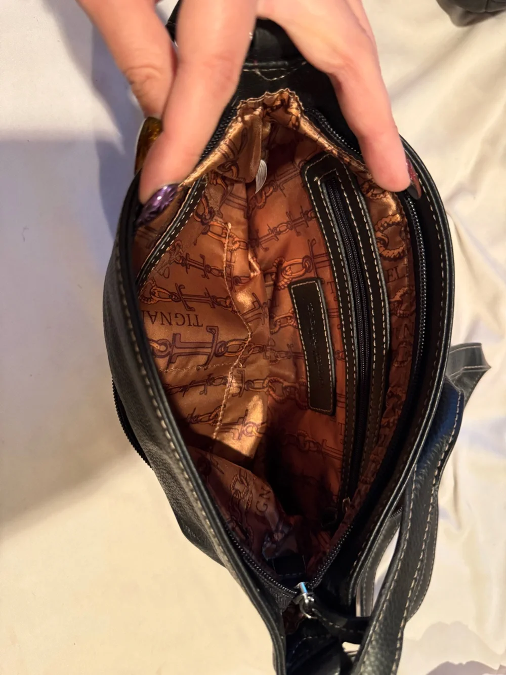 Tignanello Black Leather Crossbody Bag